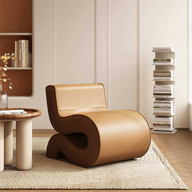 意式沙发轻奢皮艺小户型弧形皮革设计师现代简约创意单人皮沙发椅
