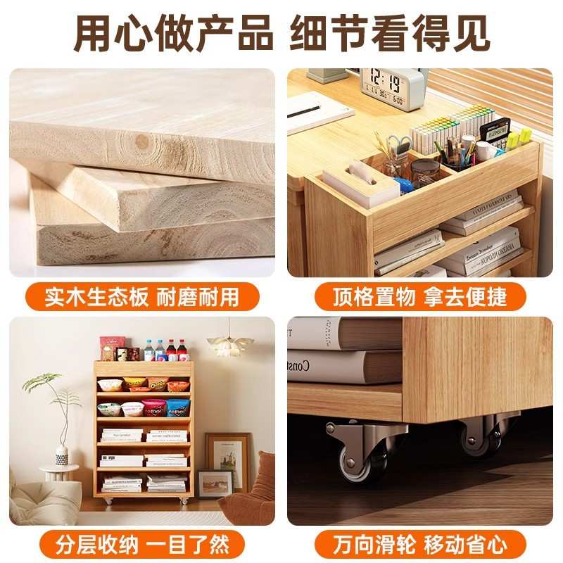 实木旋转书架360度可移动置物架书桌旁书柜简易绘本收纳柜小推车