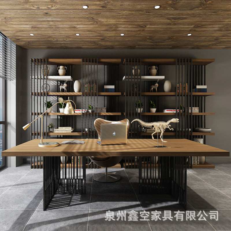现代简约办公室经理办公桌 公司员工主管铁艺电脑桌椅实木办公桌