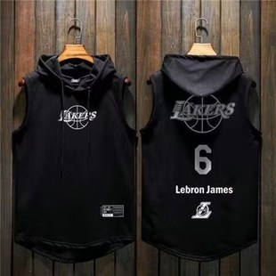 坎肩印花潮流背心 运动训练健身背J心无袖 美式 连帽背心男篮球大码