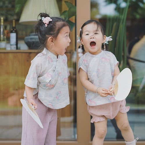 小野商店 d夏季超薄小仙桃传统手工艺女童小旗袍上衣