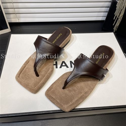 有点舒服~!法式方头夹趾人字拖女夏平底Q拖鞋外穿沙滩凉鞋