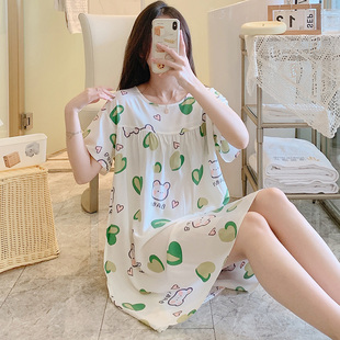 睡衣大码 短袖 绵绸连衣裙可外穿家X居裙学生新 薄款 棉绸睡裙女夏季