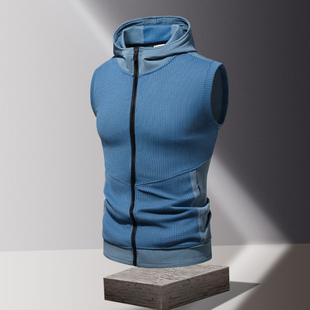 坎肩健身运动跑步休闲夹克X训练宽松背 无袖 户外连帽马甲夏季 男士