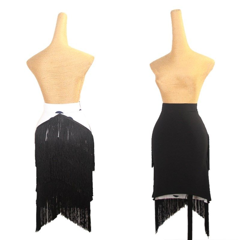 包臀鱼尾流苏e  拉丁舞裙成人女半身练习伦巴恰恰训练舞蹈裙 L573