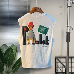 百搭背r心无袖 夏季 修身 男士 砍肩圆领印花透气吸汗休闲打底汗 新款