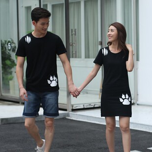 加肥加大码情侣装夏装连衣裙一裙一衣可爱风胖m特别的情侣款夏季