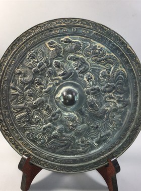 纯铜大号仿古做旧青铜镜老镜子工艺品摆件K玄关卧室装饰品影视道