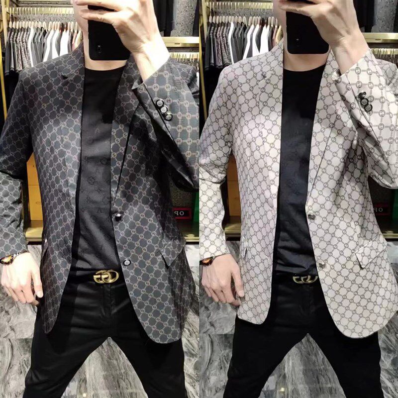 8063春夏季男士新款西装外套上C衣男装欧货时尚印花商务休闲西服
