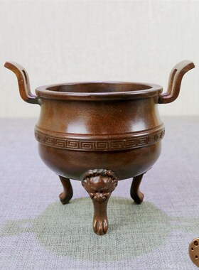 铜香炉 纯铜仿古 三足焚香炉家用室内 供奉 供佛双耳炉摆件熏香炉