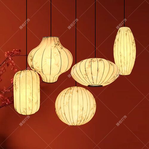 中式吊灯中国风餐厅茶室布艺阳台灯宋氏美学客厅竹子圆形装饰灯笼