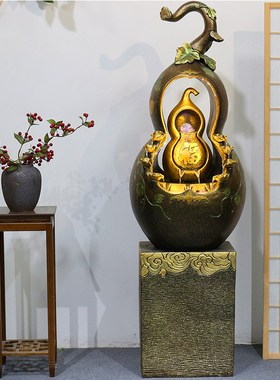 流水生财摆件循环水招财进宝客厅葫芦喷泉水M景玄关装饰落地加湿
