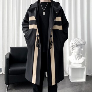 风衣男生秋季中长款过膝连帽x夹克披风高级感休闲大衣大码宽松外