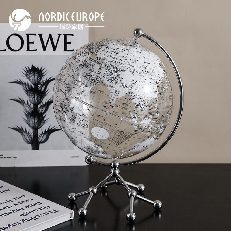 轻奢高档透明地球仪摆件创意家居客厅酒柜电视柜办公室桌面装饰品,家居饰品,装饰摆件,淘宝优惠券,粉丝福利购,淘宝优惠卷