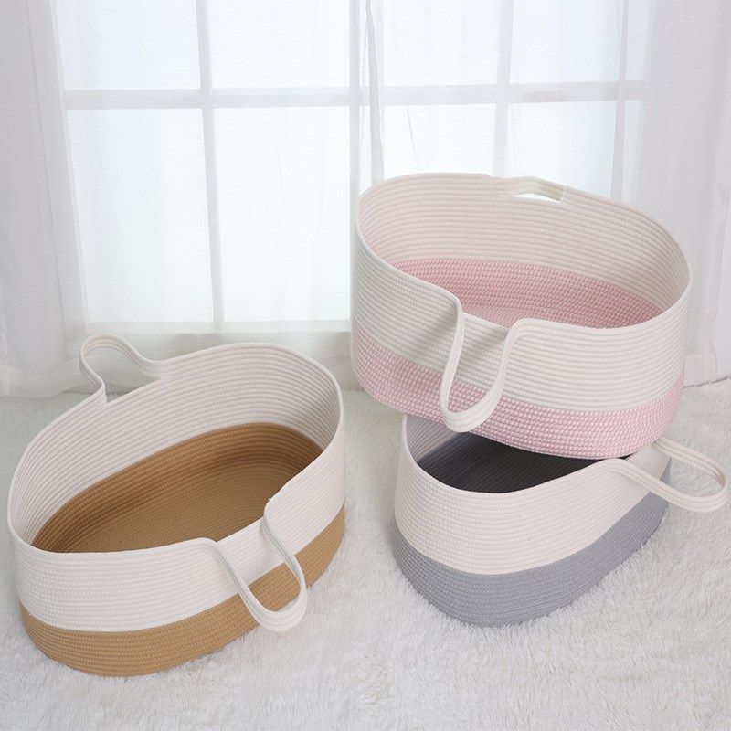 简约风棉绳婴儿手提篮宝宝外出便携式手提K摇篮新生儿出院篮子睡
