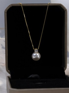 小众轻奢白珍珠锆石吊坠项链简约通勤锁骨链925银饰冷淡风女20471