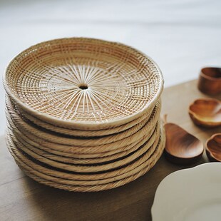 早上好商店天然藤编8寸盘托盘面包篮果篮收纳盘多用盘