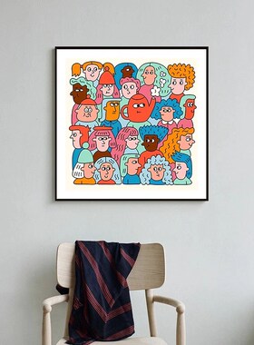 乌兰插画师N Dzui潮流抽象玄关客厅背景墙挂画卧室壁画