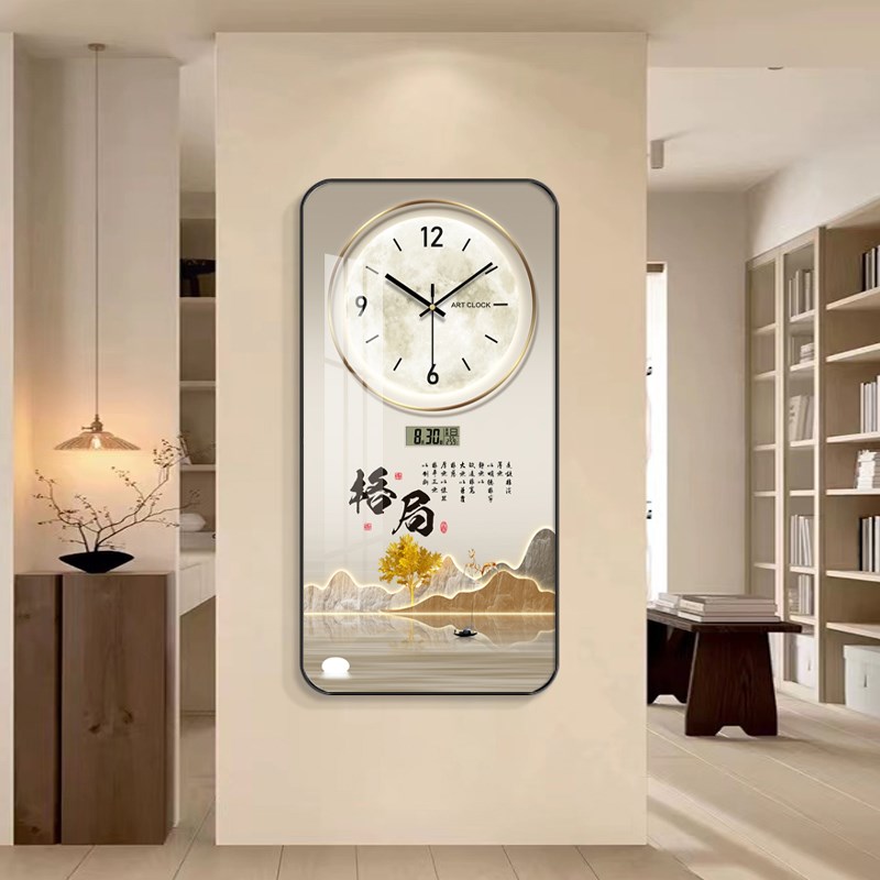 钟表挂钟客厅时尚带温度日历静音家用玄关时钟挂画走廊过道挂墙表