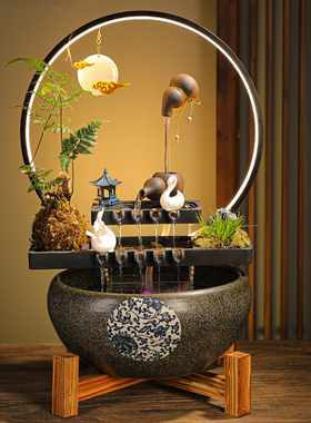 创意流水招财循环水生财中式鱼缸景观装饰客厅办公室桌面礼品