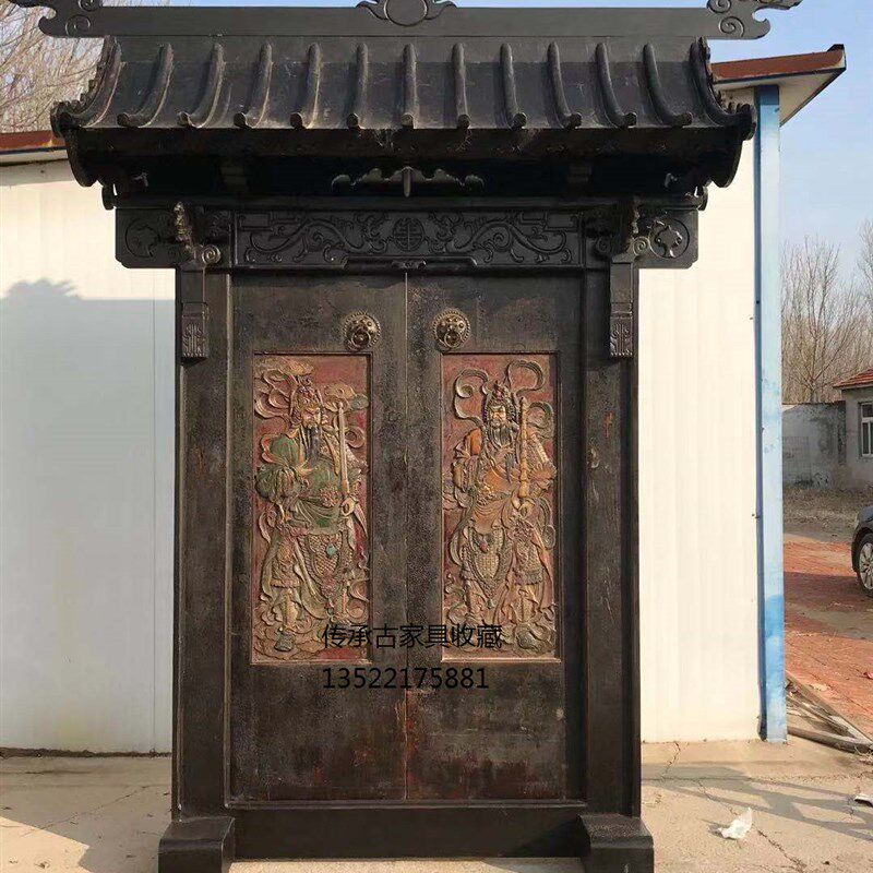 老榆木大门实木进户门雕刻门神庭院大门茶楼会所饰木门