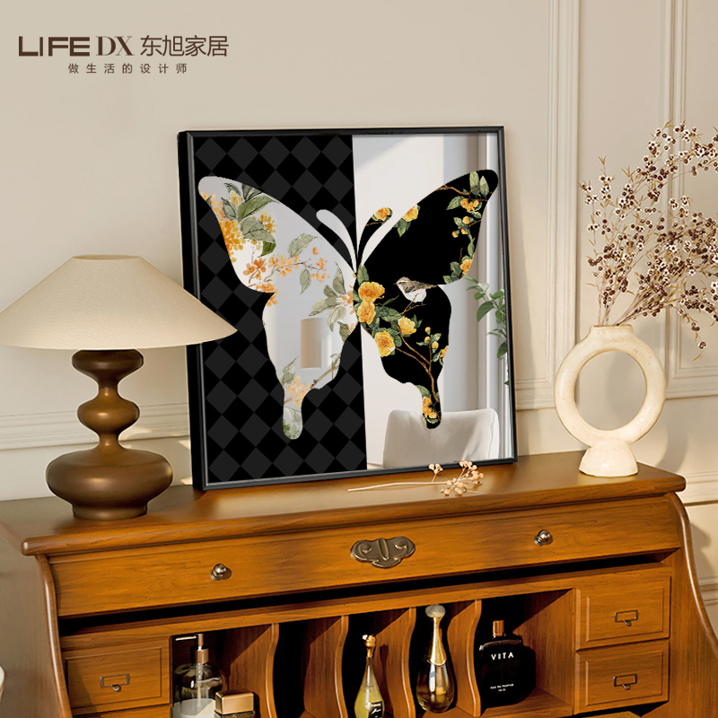 法式中古风蝴蝶卧室床头装饰画客厅挂画2025新款摆画高级感镜子画图片