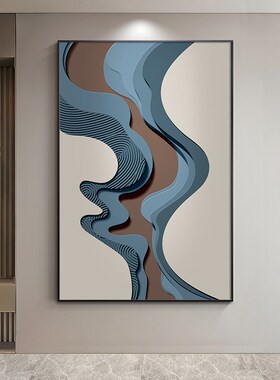现代抽象玄关饰画意式简客厅挂画竖肌理感走廊过道壁画
