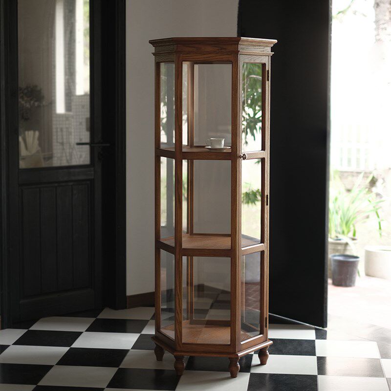 闻森家居中古展示柜六角白蜡实木玻璃酒柜法式复古客厅家用陈列柜,住宅家具,家用陈列柜,淘宝优惠券,粉丝福利购,淘宝优惠卷