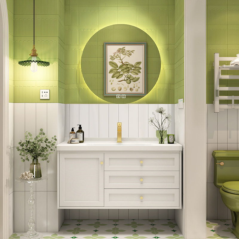 浴室柜新款橡木洗手盆柜洗漱台陶瓷一体洗脸盆挂墙