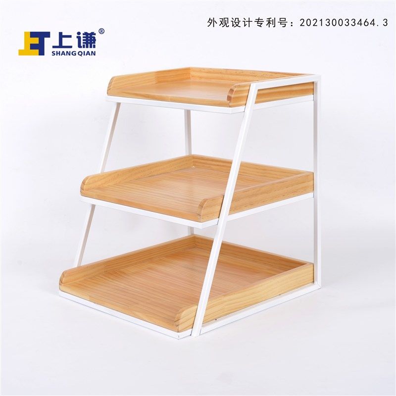 上谦层松木盘铁架面包干点陈列架超市促销架橱展示架