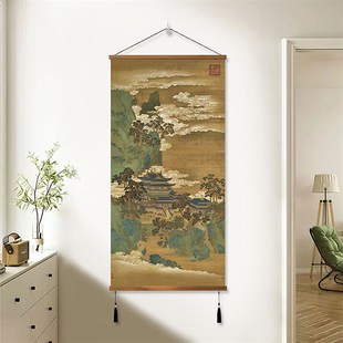 仙山楼阁图挂画宋赵伯驹复制画工笔新装饰画玄关客厅卷轴国画