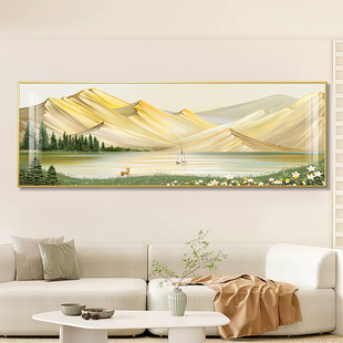 山水风景客厅饰画日照金山沙发背景墙挂画侘寂风级感横幅壁画
