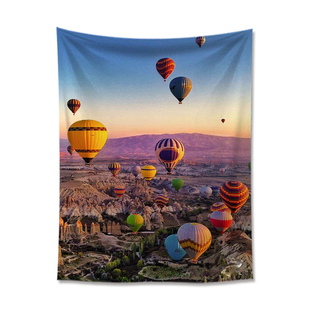 土耳其热气球风景竖挂布背景布卧室房间装饰画布背景墙遮挡墙布