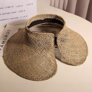 2025高级感手工编织咸草镂空草编空顶帽女款度假大帽檐遮阳草帽