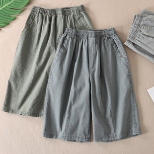 子 清爽文艺风男式 百搭透气凉爽L直筒六分裤 夏季 B851 棉麻休闲短裤