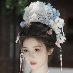 汉服配饰发冠仙气宋制3D打印头饰簪花头冠古风写真W墨雨云间发饰