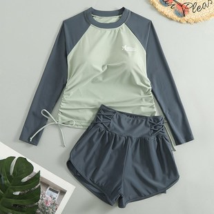 防晒游泳衣速干带胸垫女孩分体泳 洋气长袖 女童泳衣夏季 g2025新款