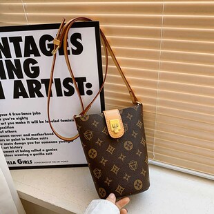 竖款 手机包女2024新款 韩版 时尚 复古斜N挎小包包迷你老花水桶 夏季