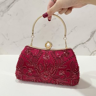 旗袍包包新中式 珠绣手提包结婚婚包新娘喜妈妈Q婚宴手包晚宴手拎