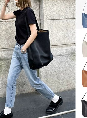 小众togo牛皮j荔枝纹水桶包大容量极简风单肩包通勤高级感手提包