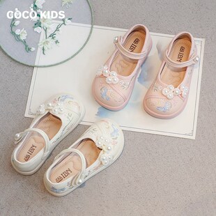 汉服鞋女童皮鞋软底小女孩公主鞋儿童绣花鞋方口单鞋2025春季新款