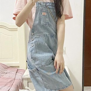 小个子显高连身短裤 女胖mm显瘦F阔腿裤 春 大码 日系减龄牛仔背带裤