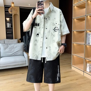 衬衫 衬衣青少W年男装 套装 高中初高中学生工装 一整 男夏季 男孩短袖