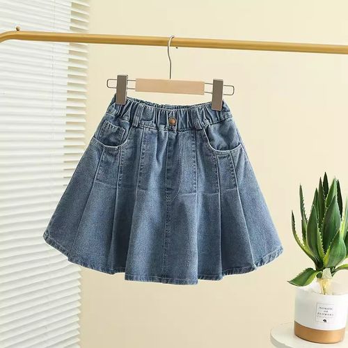 女童高腰牛仔裙h夏季2025新款大童洋气百褶短裙儿童宽松时髦半身