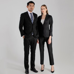 商务正装 伴郎W气质修身 时尚 黑色条纹男西装 礼服 女士西服套装 春季
