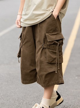 弎狸TIP 美式复古多口袋u工装短裤男女休闲宽松直筒七分裤日系夏