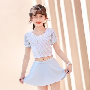 小清新中童洋气学生泳 公主裙式 新款 儿童泳衣h女童分体两件套时尚