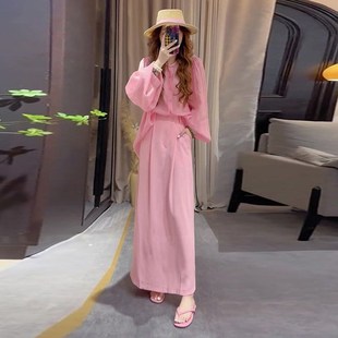半身裙两件套 高级感粉色宽松休闲衬T衫 2025年夏季 慵懒风炸街韩版
