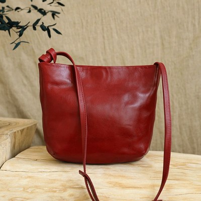 如柒手工植鞣牛皮复古柔软腋下包极G简通勤单肩斜挎水桶包半圆包