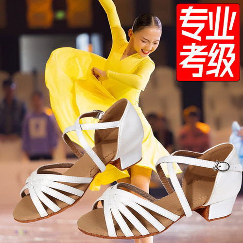 新款拉丁舞鞋儿童女孩中跟舞蹈鞋软底跳舞M女鞋成人交谊舞恰恰舞